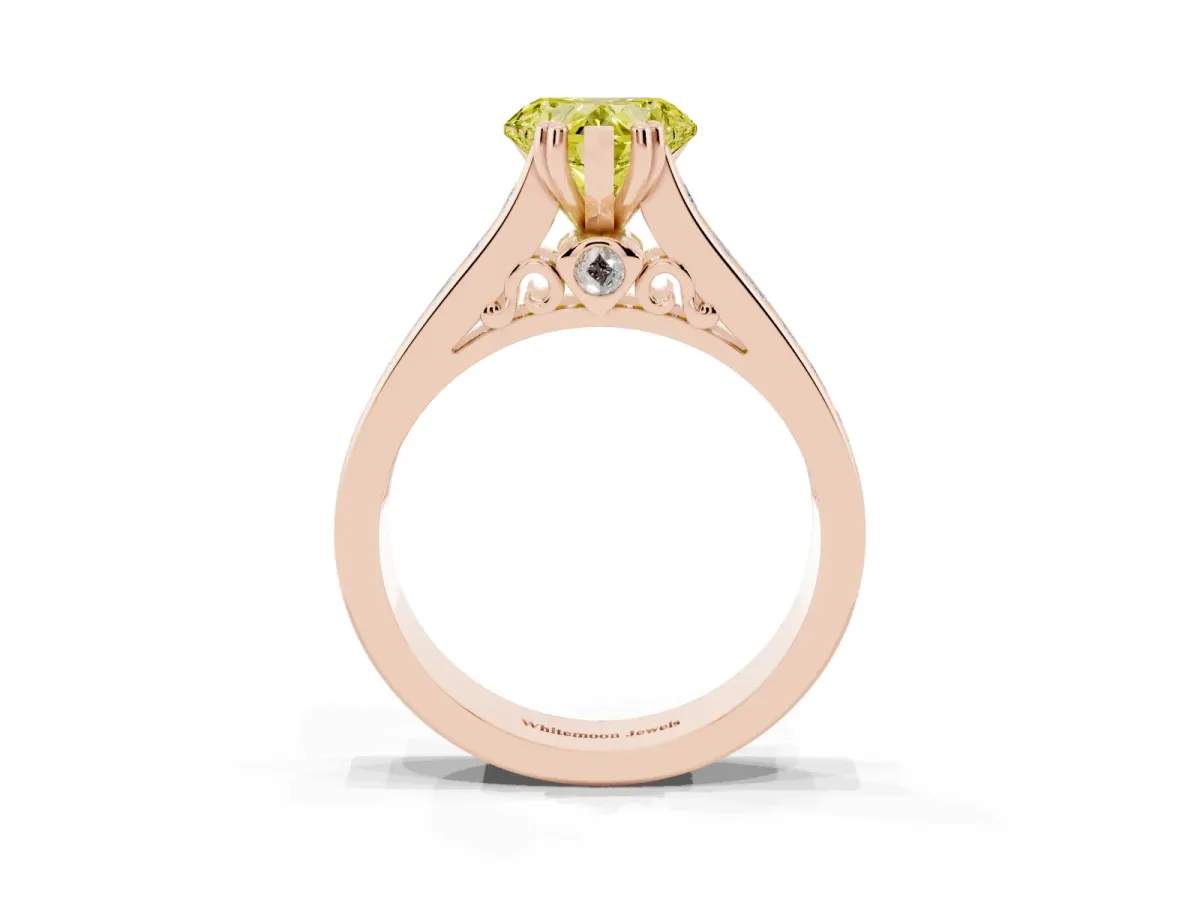 Fancy Yellow Heart Cut Cut Channel Set Solitaire Engagement Ring with Prong Setting Rose gold