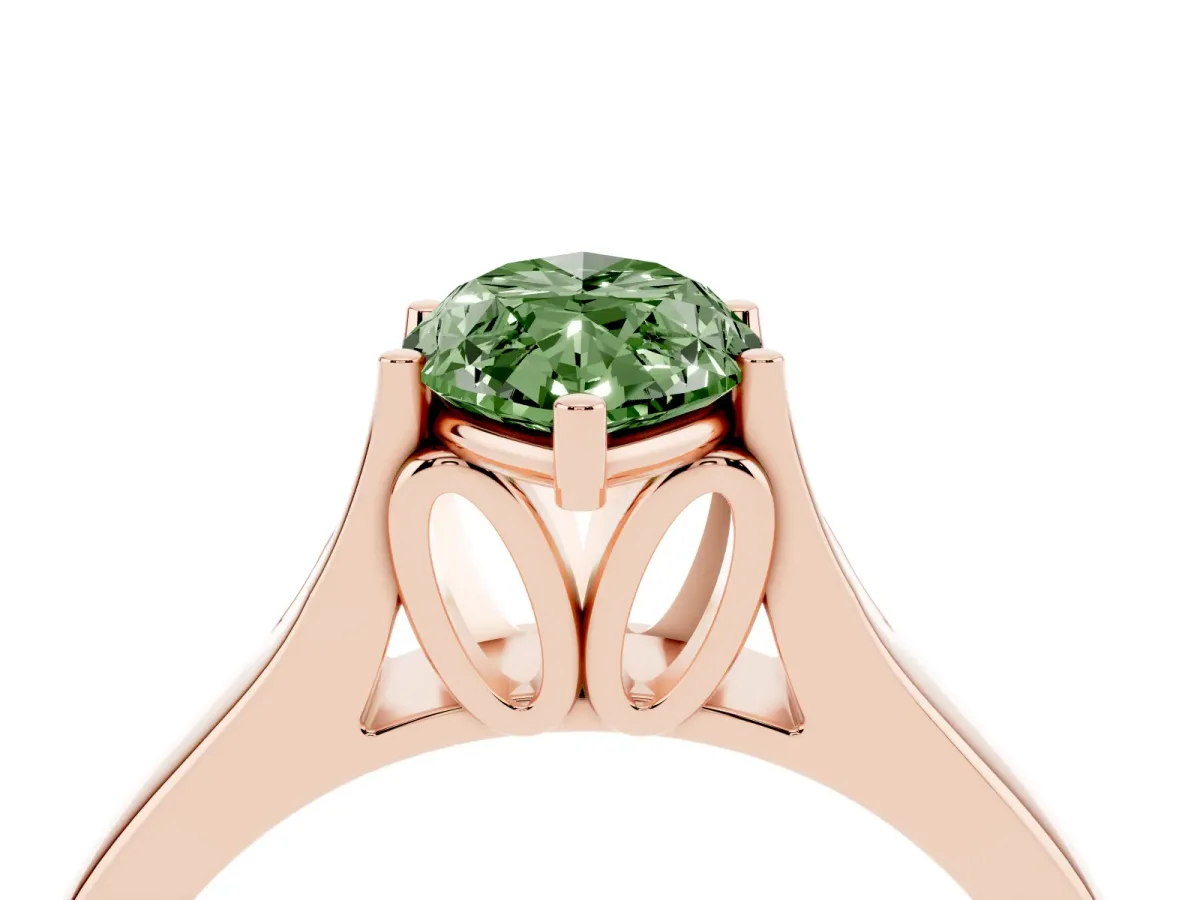 Fancy Green Marquise Cut Solitaire Diamond Ring with Cathedral Band and Four-Prong Setting Rose gold