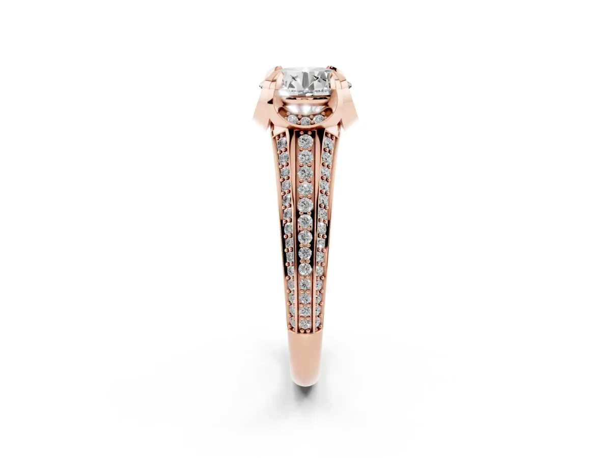 Round Cut Solitaire Pave Split Shank Ring with Four-Prong Setting Rose gold