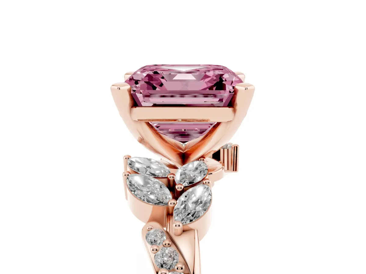 Fancy Pink Asscher Cut Solitaire Marquise Twist Band with Six-Prong Setting Rose gold