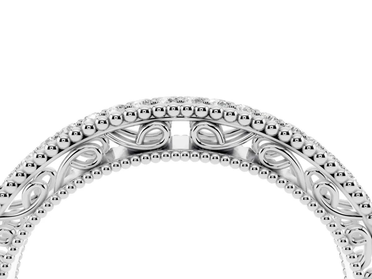 Round Diamond Pavé Milgrain White Gold Eternity Band Silver