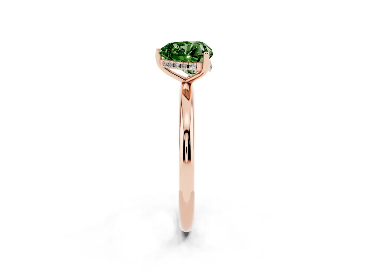 Fancy Green Heart Cut Cut Solitaire Engagement Ring with Four-Prong Setting and Classic Band Rose gold