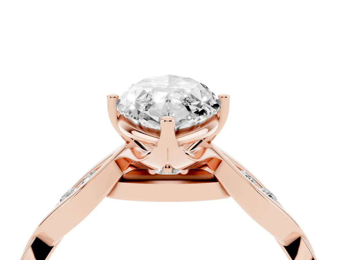 Marquise Cut Solitaire Twist Band with Leaf Prong Setting Rose gold