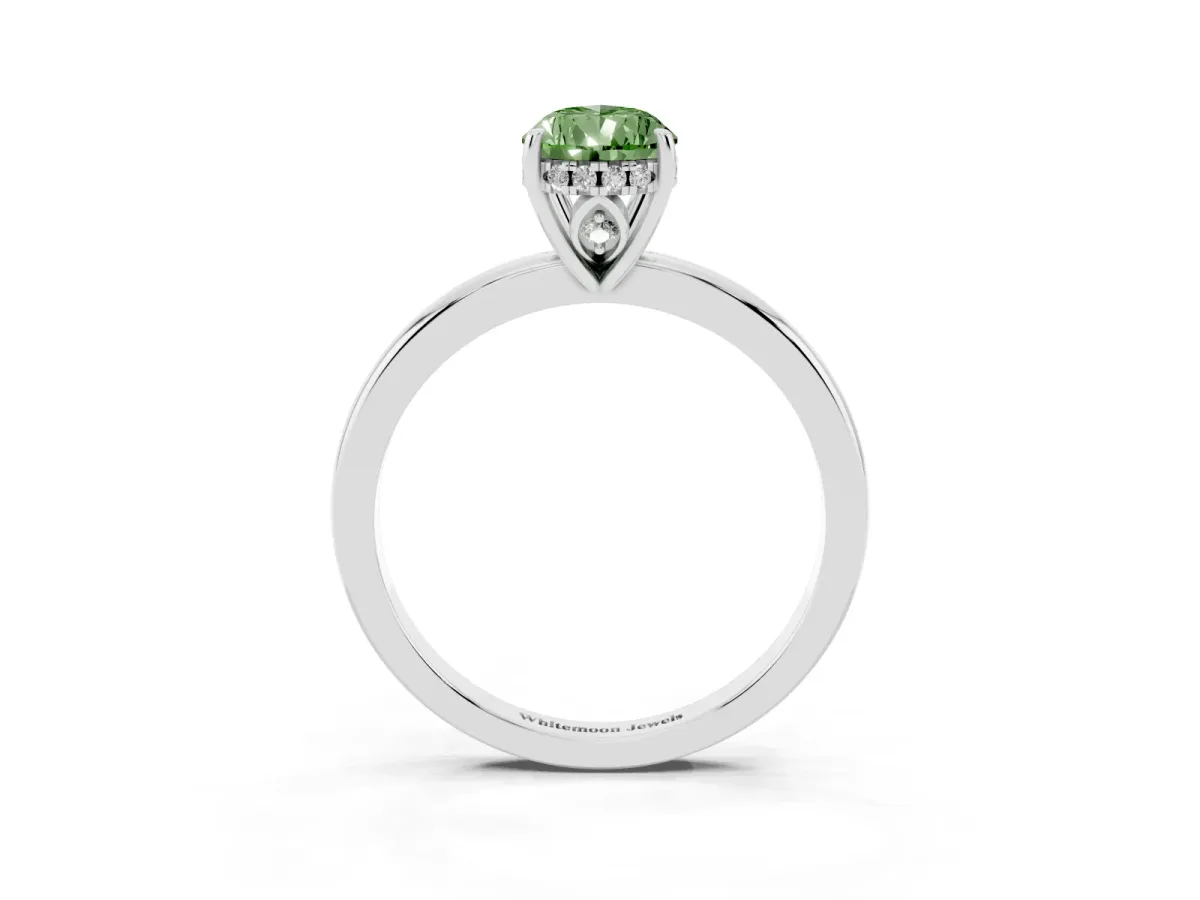 Fancy Green Pear Cut Solitaire Diamond Ring with Prong Setting and Plain Band White gold