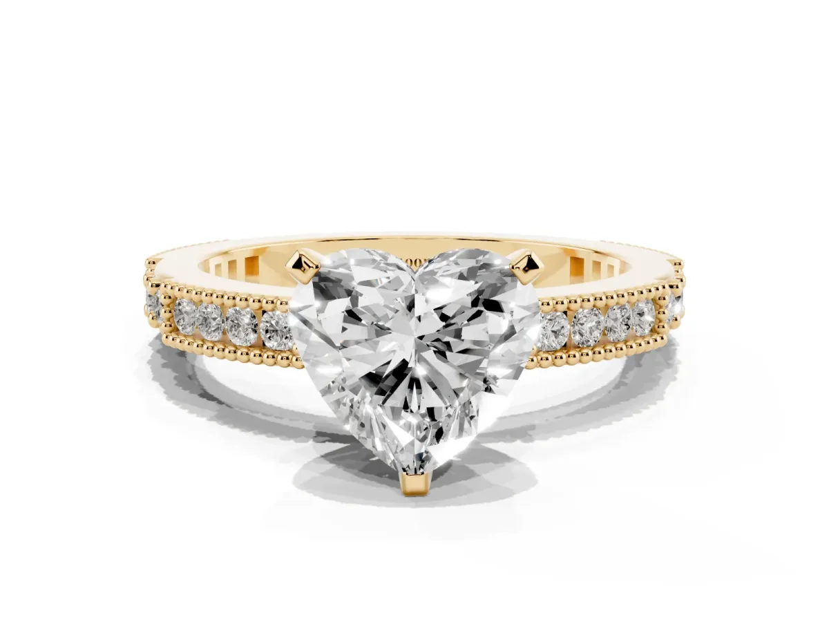Heart Cut Solitaire with Pavé Band and Four-Prong Setting Yellow gold