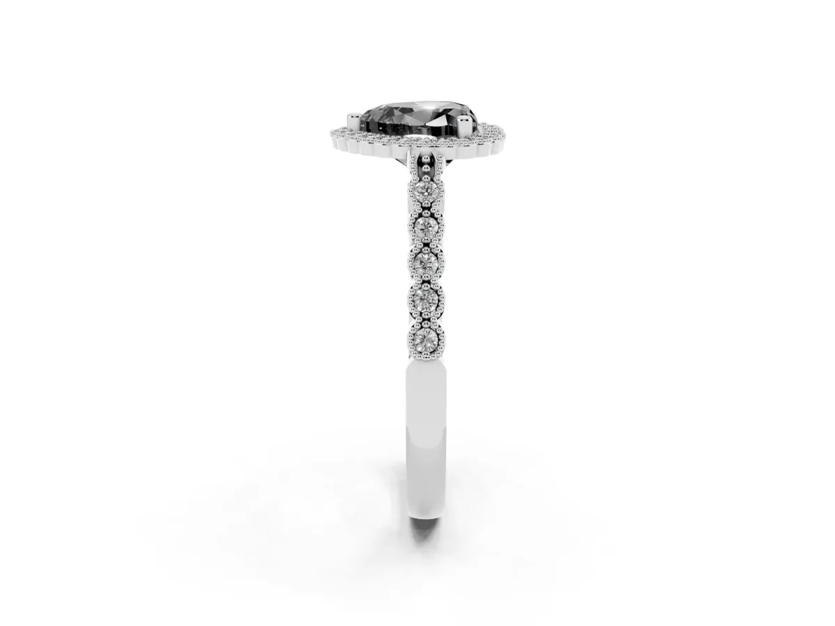 Fancy Black Heart Cut Cut Halo Pavé Solitaire Ring with Milgrain Band Platinum