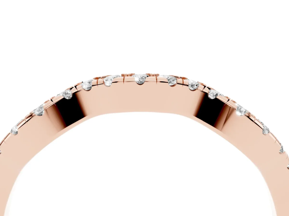 Round Diamond Pavé Curved Wedding Band Rose gold
