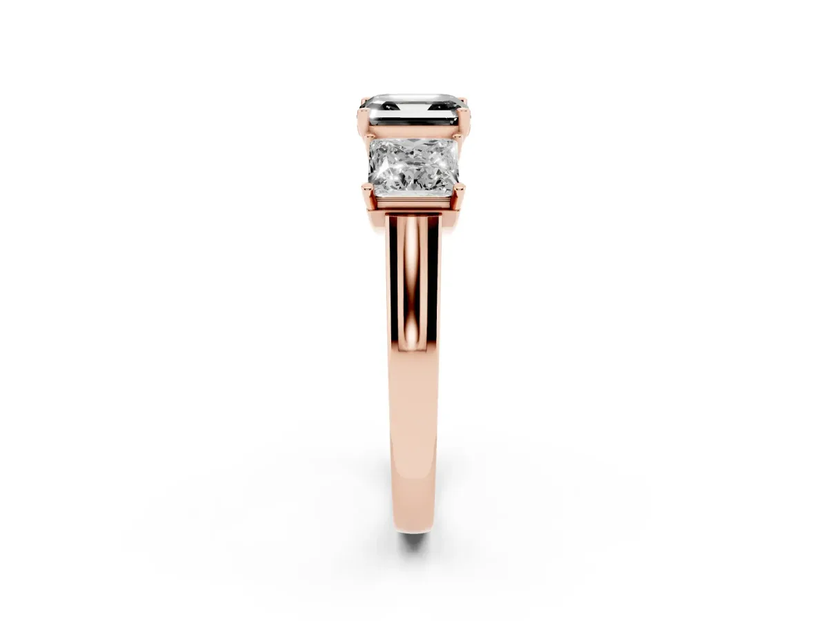 Fancy Black Three-Stone Asscher Cut Brilliant Diamond Trellis Ring with Comfort Fit Band Rose gold