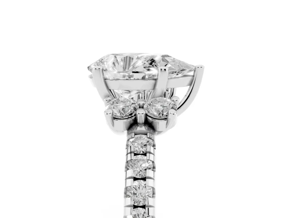 Pear Cut Diamond Three-Stone Pave Band with Four-Prong Setting Silver