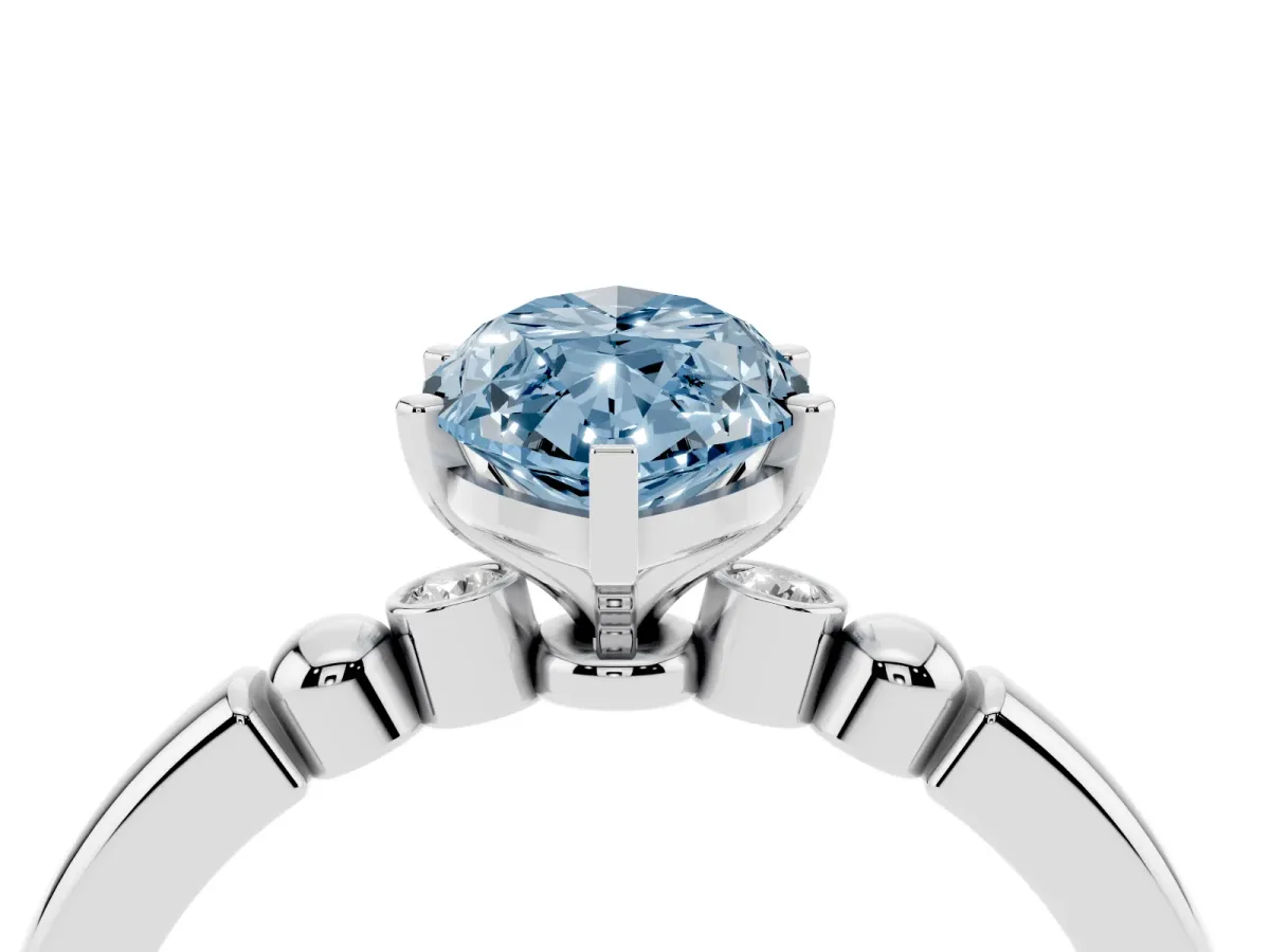 Fancy Blue Marquise Cut Solitaire Beaded Band with Four-Prong Setting Platinum