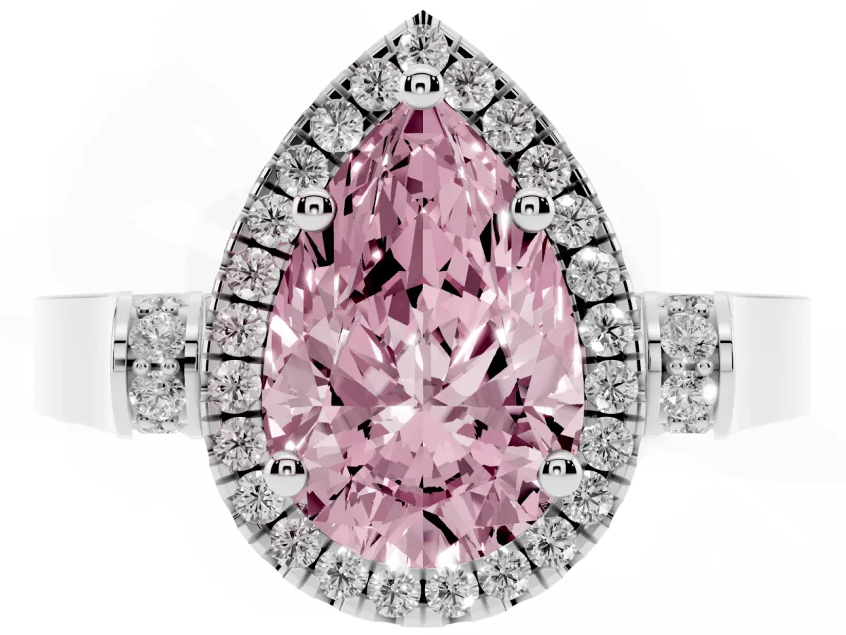 Fancy Pink Pear Cut Halo Pave Split Shank Prong Setting Ring Silver