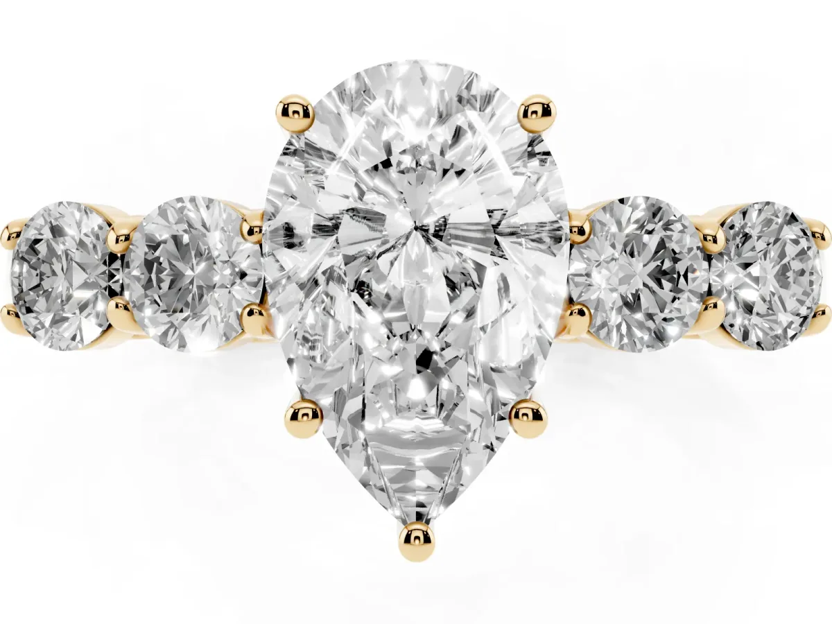 Pear Cut Cut Diamond Five-Stone Prong Set White Gold Ring Yellow gold