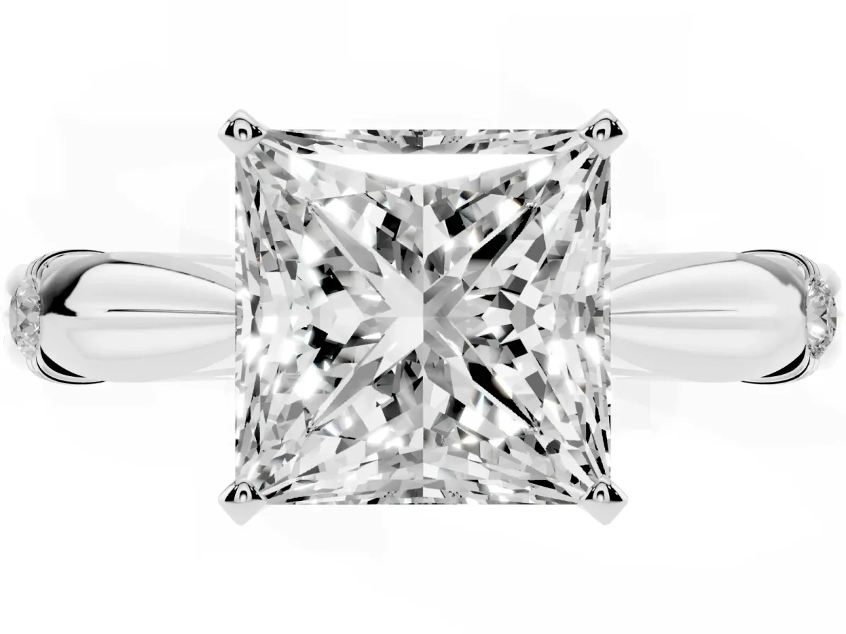 Princess Cut Solitaire Diamond Twisted Band with Four-Prong Setting Silver