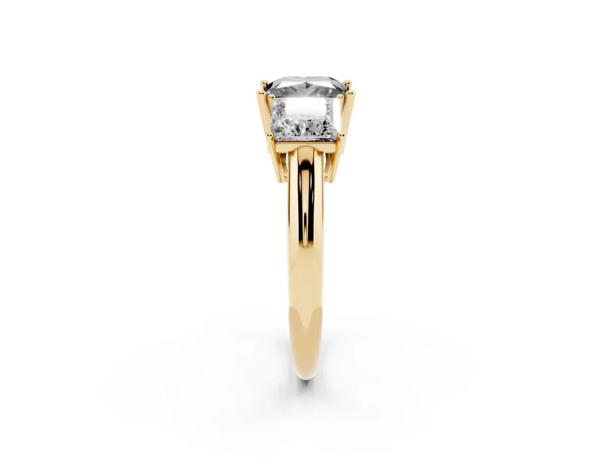 Fancy Black Three-Stone Princess Cut Cut Diamond Engagement Ring with Prong Setting on a White Gold Band Yellow gold