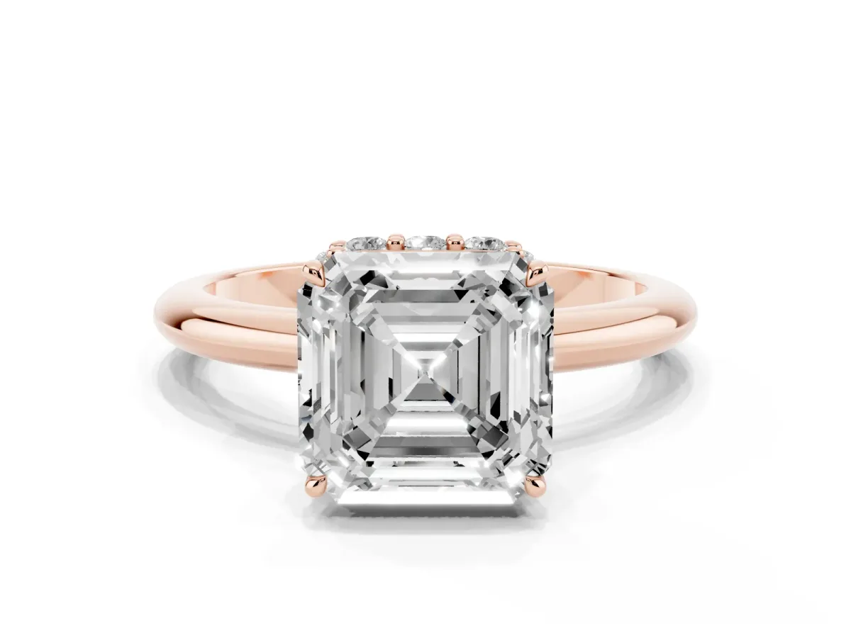 Asscher Cut Brilliant Solitaire Engagement Ring with Six-Prong Setting and Classic Band Rose gold