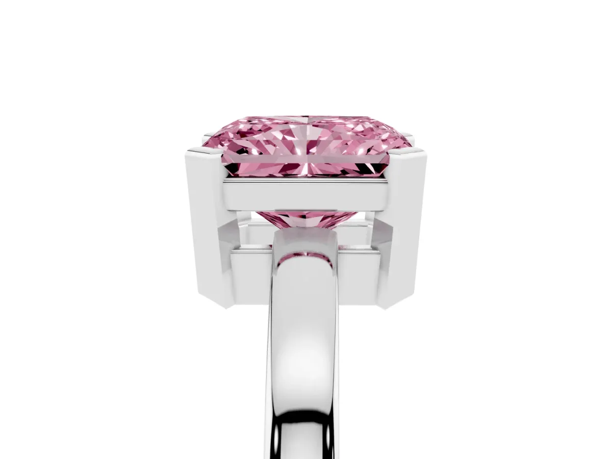 Fancy Pink Radiant Cut Cut Solitaire Ring with Four-Prong Setting and Classic Band Silver