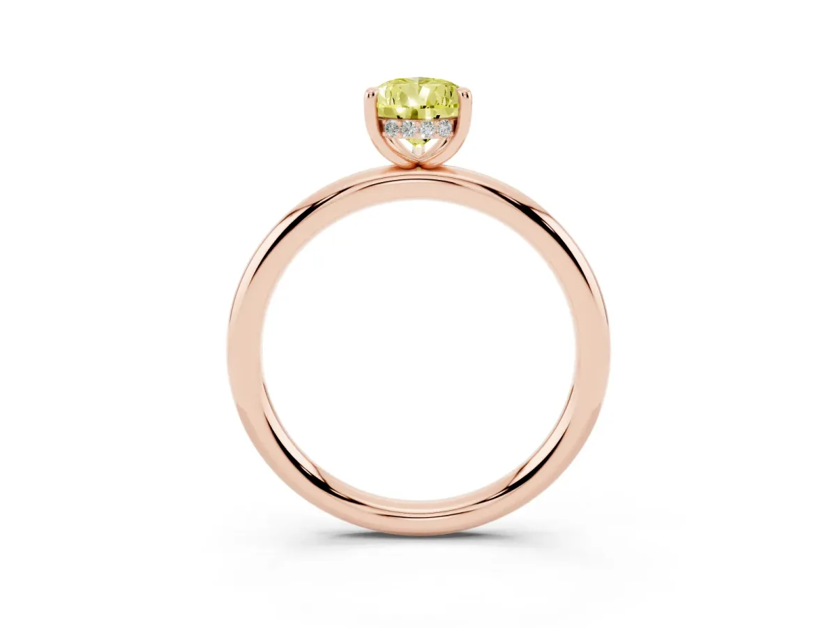 Fancy Yellow Pear Cut Diamond Solitaire Ring with Thin Band and Four-Prong Setting Rose gold