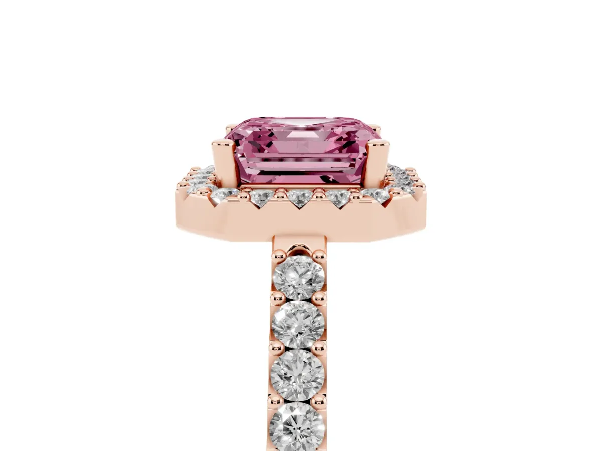 Fancy Pink Asscher Cut Halo Diamond Pavé Solitaire Ring Rose gold