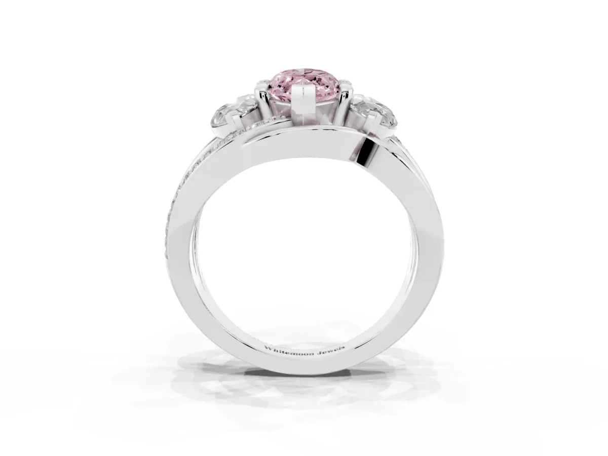 Fancy Pink Three-Stone Marquise Cut Cut Diamond Split Shank Prong Set Ring White gold