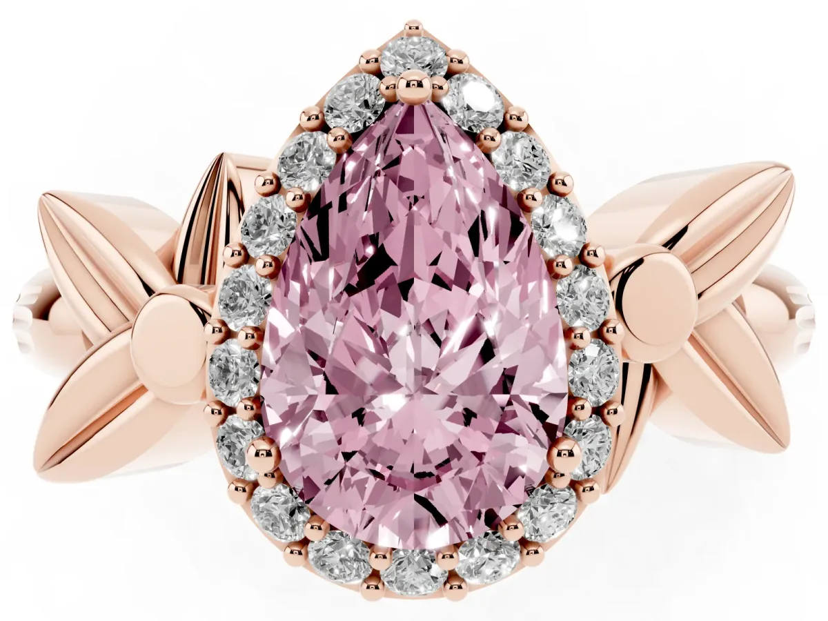 Fancy Pink Pear Cut Halo Diamond Floral Band with Four-Prong Setting Rose gold