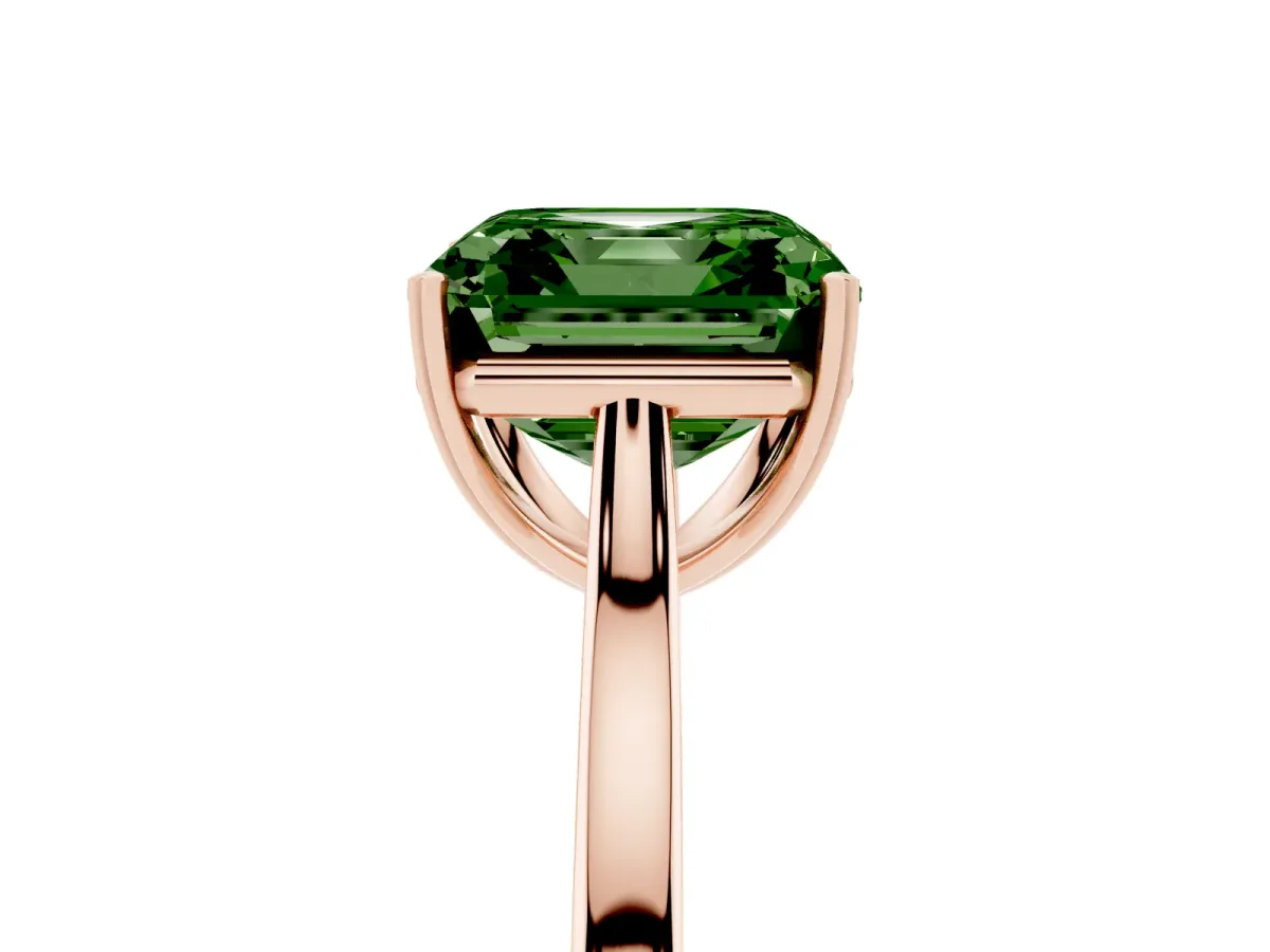 Fancy Green Asscher Cut Solitaire Heart Prong Engagement Ring with Tapered Band Rose gold