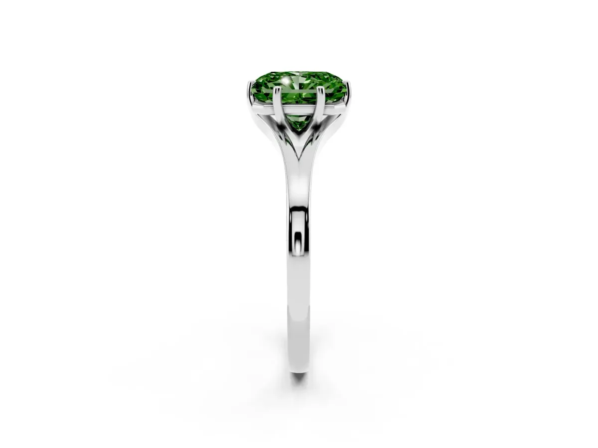 Fancy Green Radiant Cut Solitaire Diamond Ring with Six-Prong Setting and Tapered Band Silver