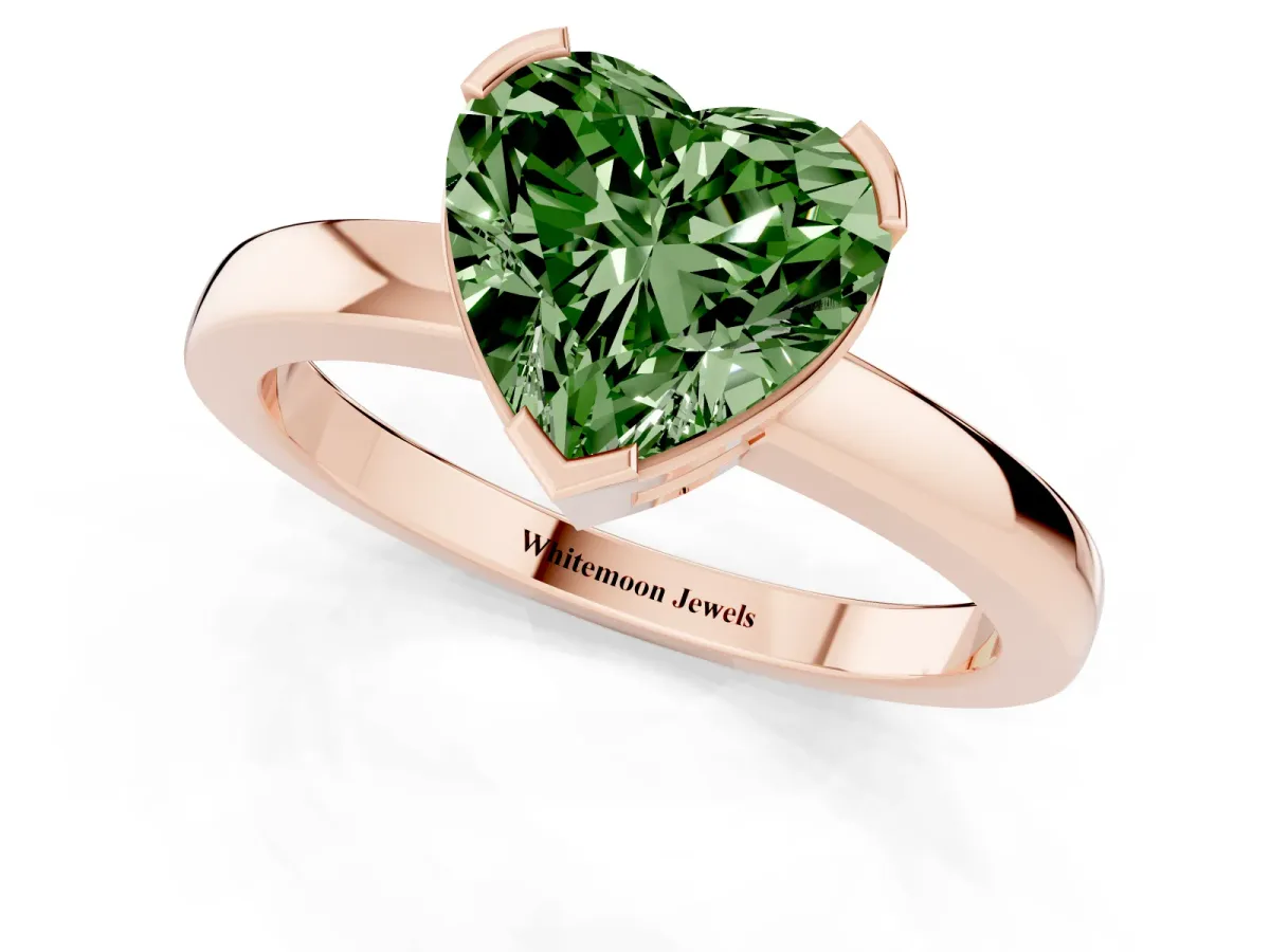 Fancy Green Heart Cut Cut Solitaire Ring with Four-Prong Setting and Classic Band Rose gold