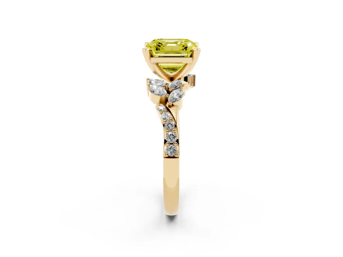 Fancy Yellow Asscher Cut Solitaire Marquise Twist Band with Six-Prong Setting Yellow gold
