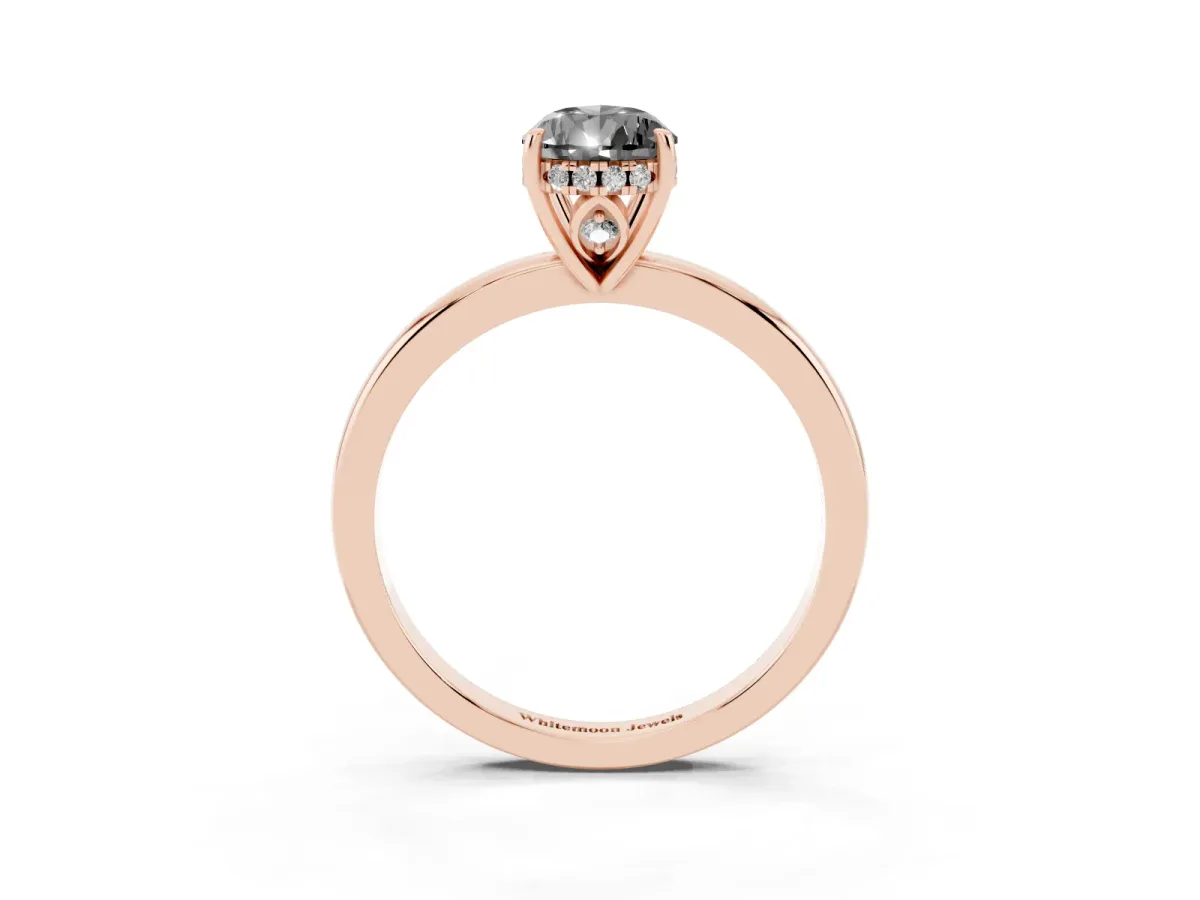 Fancy Black Pear Cut Solitaire Diamond Ring with Prong Setting and Plain Band Rose gold