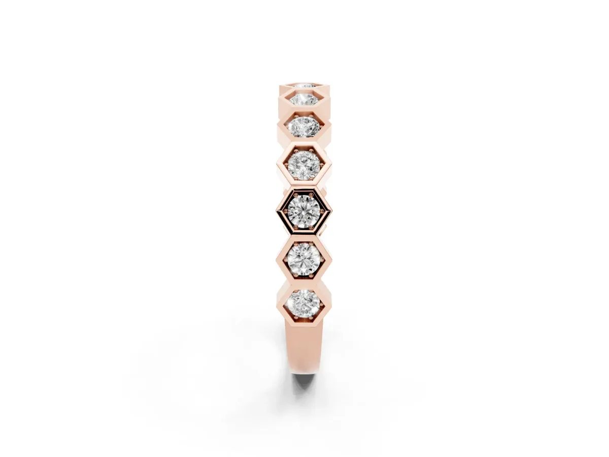 Hexagon Pave Diamond Eternity Band with Bezel Setting Rose gold