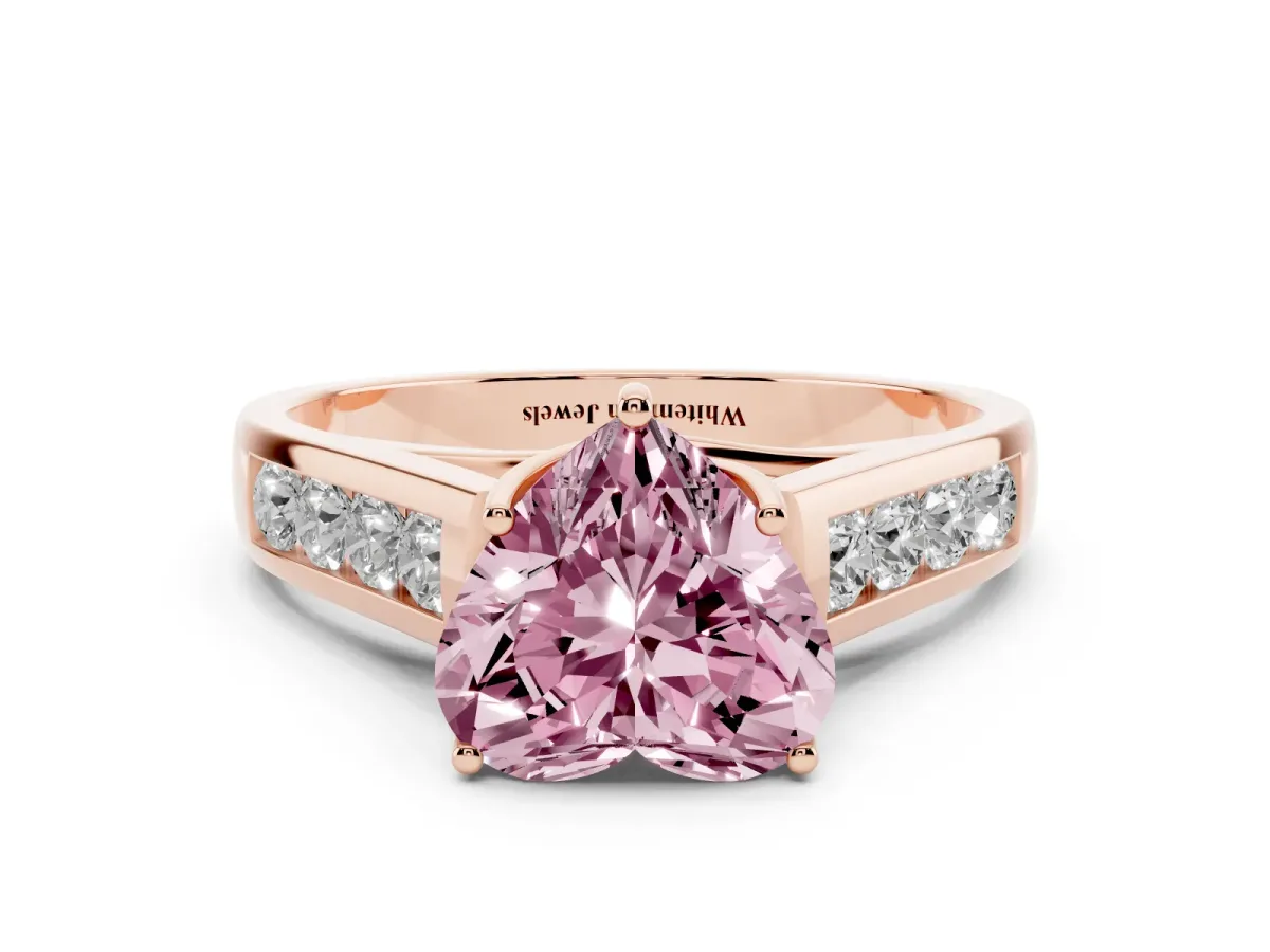 Fancy Pink Heart Cut Brilliant Channel-Set Solitaire Ring with Four-Prong Setting Rose gold