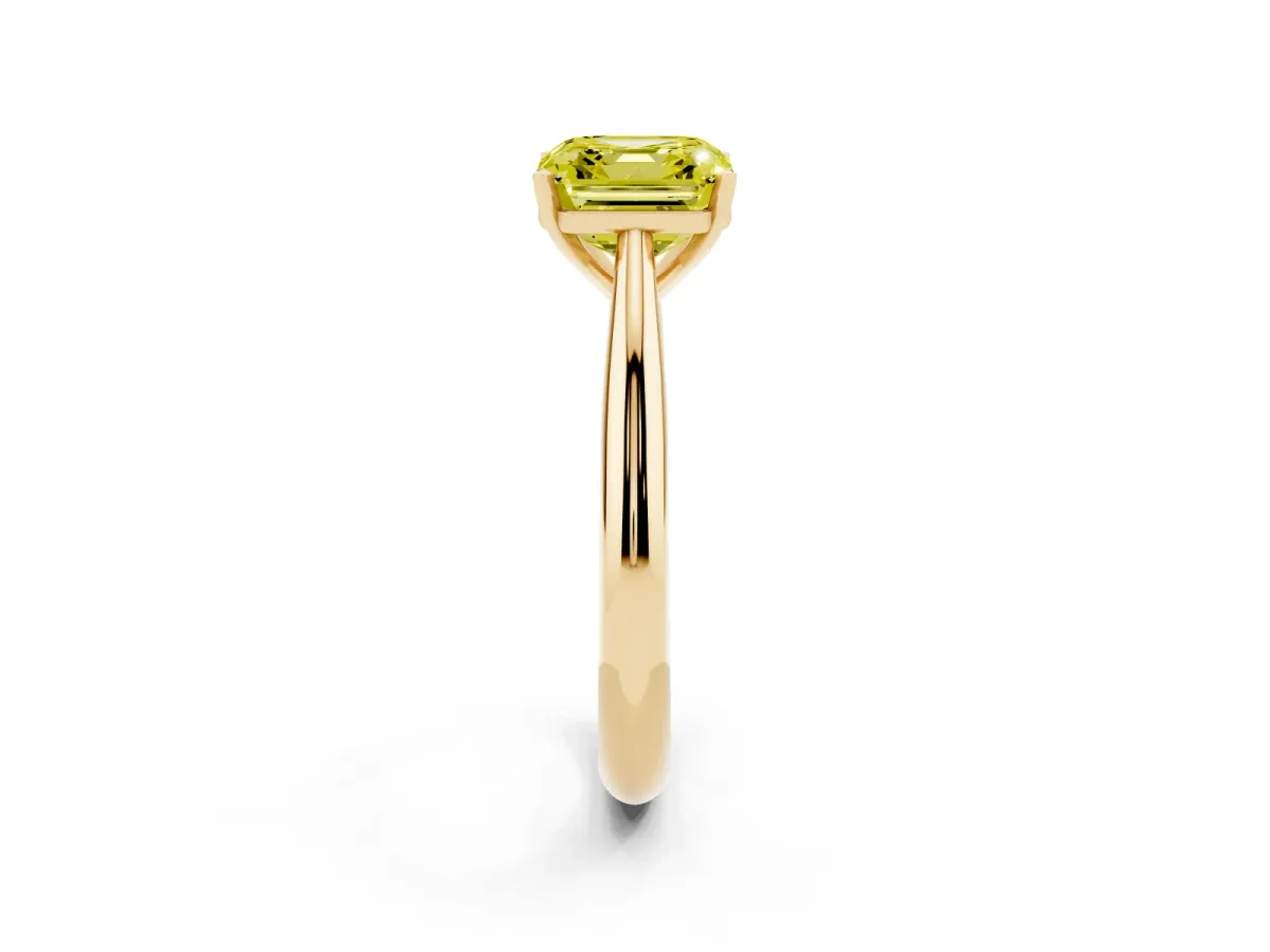 Fancy Yellow Asscher Cut Diamond Solitaire Engagement Ring with Cathedral Setting and Four-Prong Mount Yellow gold