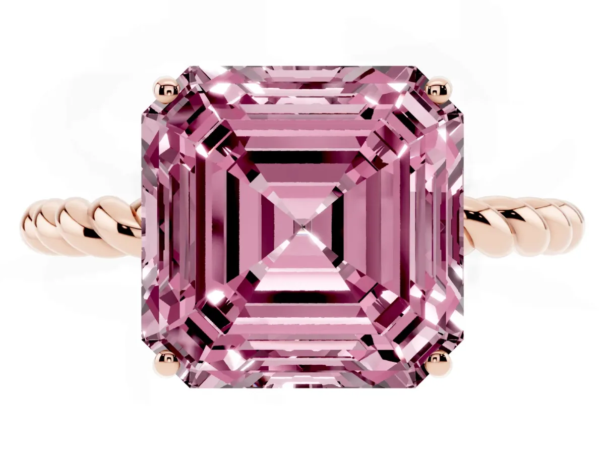 Fancy Pink Asscher Cut Solitaire Twist Band Ring with Four-Prong Setting Rose gold