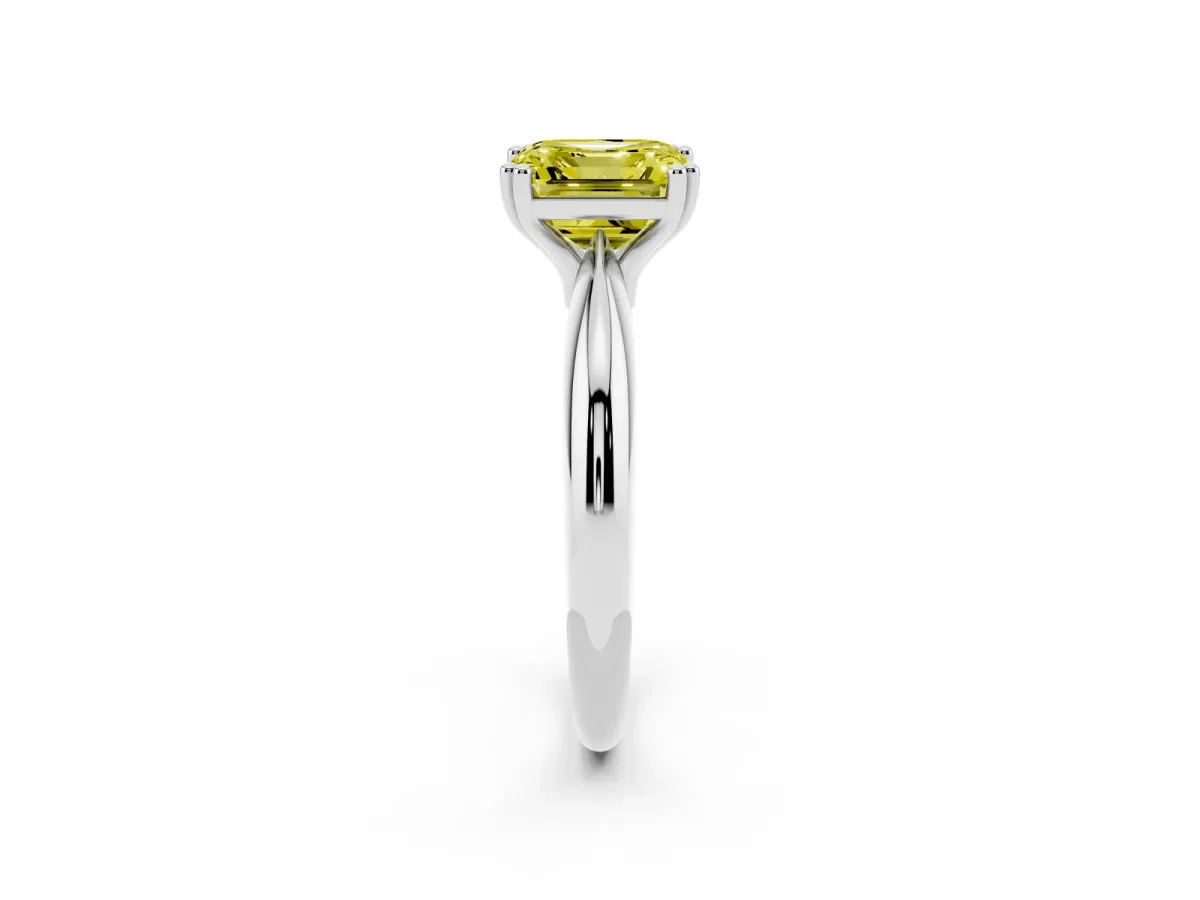 Fancy Yellow Asscher Cut Cut Solitaire Engagement Ring with Tapered Band and Four-Prong Setting Platinum