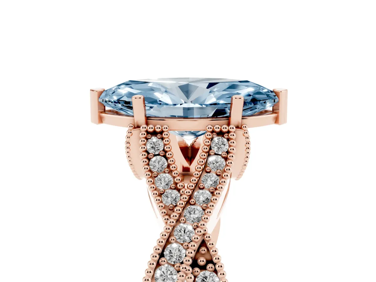 Fancy Blue Marquise Cut Cut Diamond Twisted Band with Milgrain Pave Setting and Four-Prong Setting Rose gold