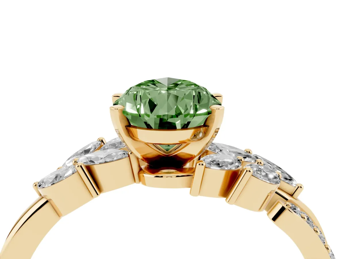Fancy Green Pear Cut Solitaire Marquise Twist Band with Six-Prong Setting Yellow gold