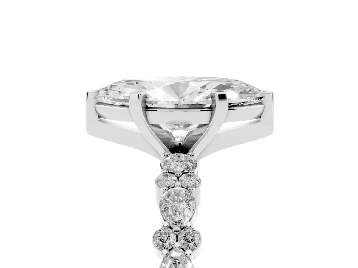 Marquise Cut Diamond Side Stone Solitaire Ring with Round and Four-Prong Setting Silver