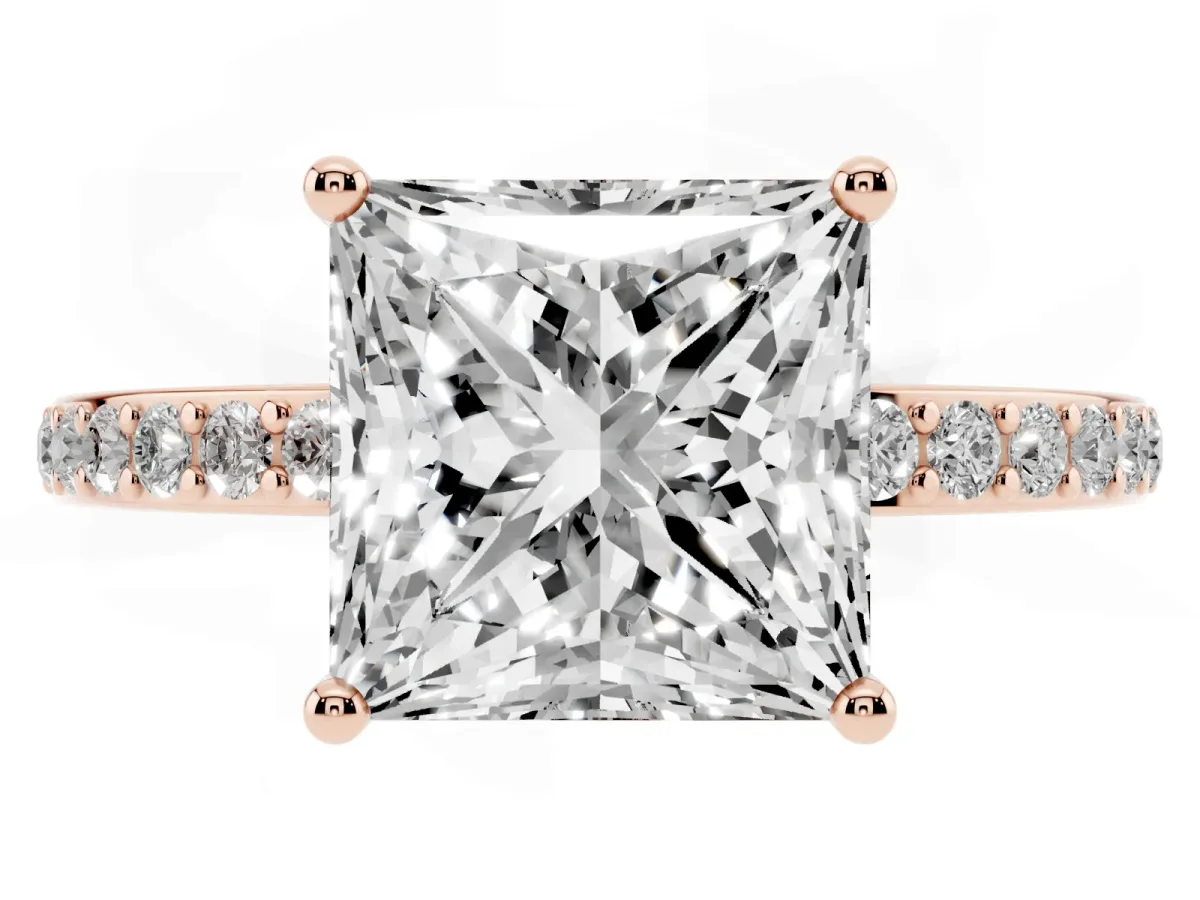 Princess Cut Cut Diamond Pavé Band Ring with Four-Prong Setting Rose gold