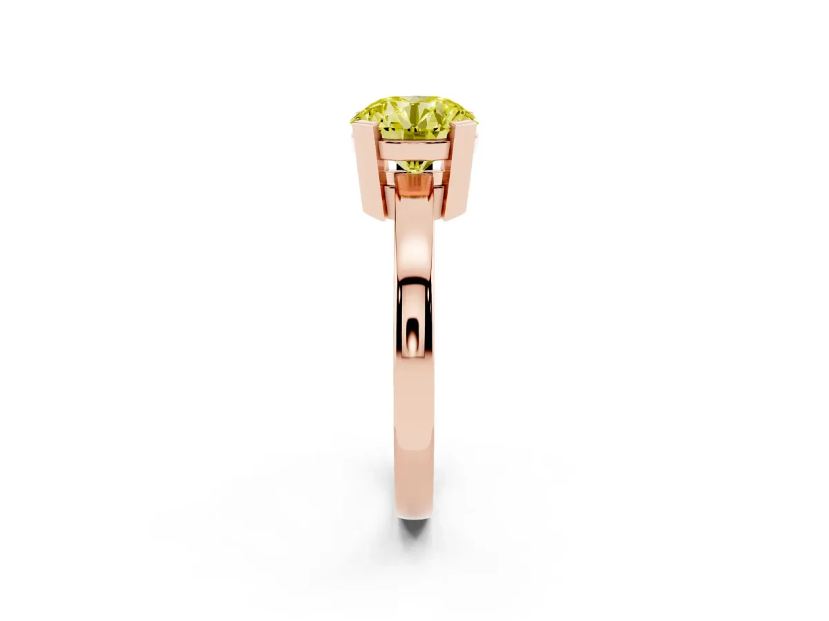Fancy Yellow Round Cut Cut Solitaire Ring with Four-Prong Setting and Classic Band Rose gold