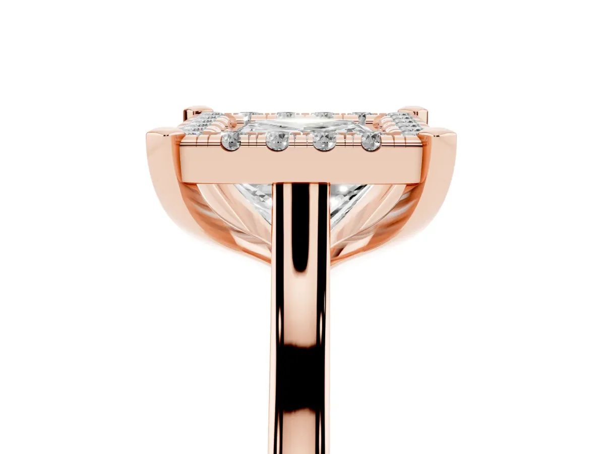 Princess Cut Diamond Cluster Halo Solitaire with Four-Prong Setting Rose gold