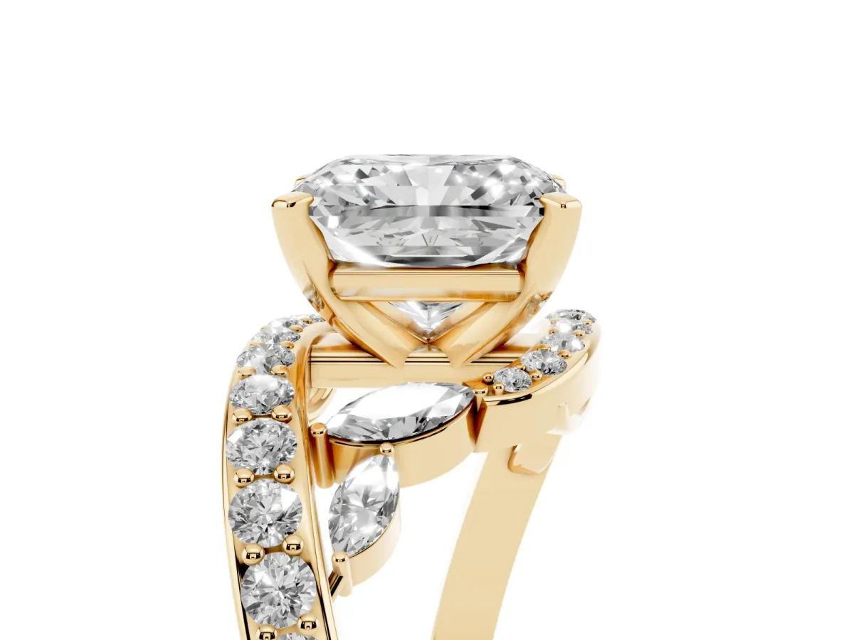 Radiant Cut Solitaire with Pavé Twist Band and Four-Prong Setting Yellow gold