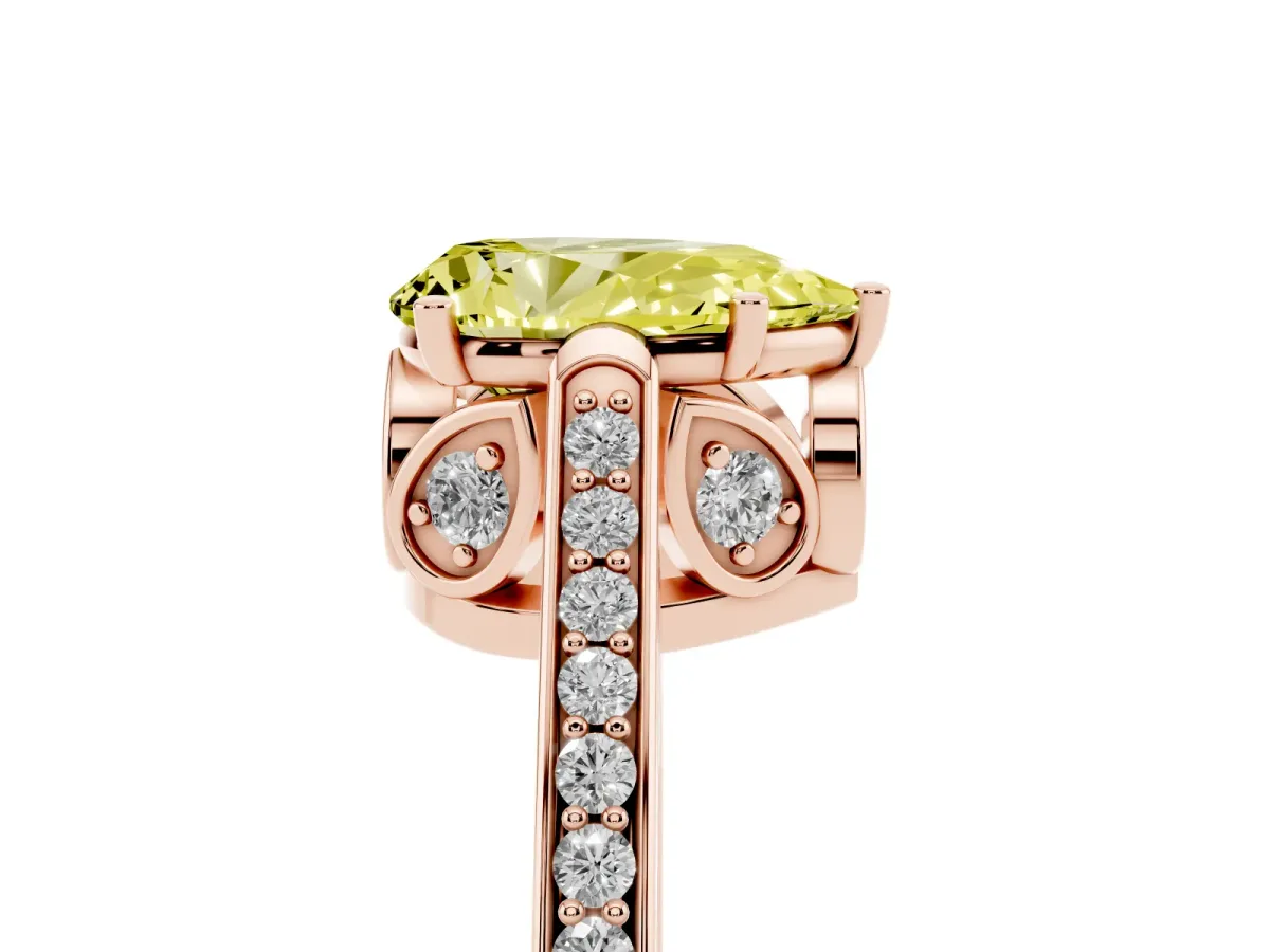 Fancy Yellow Pear Cut Cut Cathedral Pave Diamond Engagement Ring with Six-Prong Setting Rose gold
