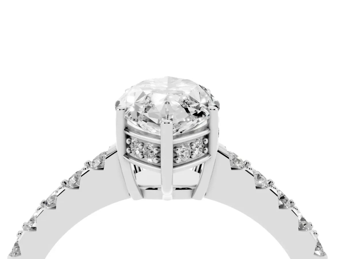 Marquise Cut Solitaire Diamond Engagement Ring with Pavé Band and Six-Prong Setting White gold