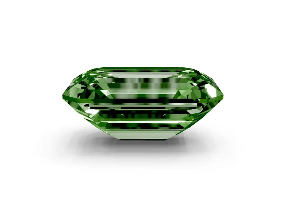Fancy Green Emerald Cut Cut Pave Band Milgrain Solitaire Ring Platinum