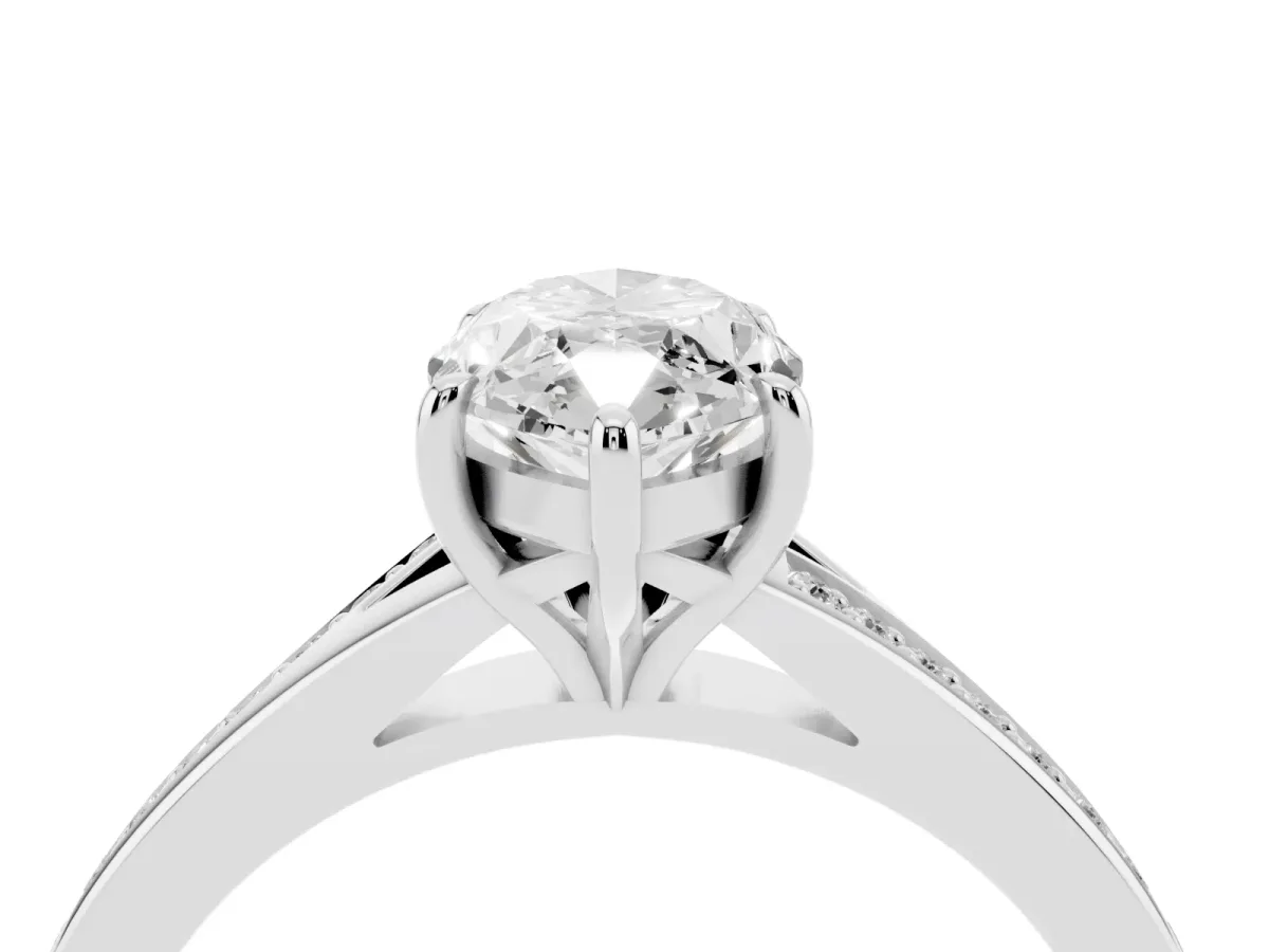 Marquise Cut Diamond Solitaire Ring with Pavé Band and Prong Setting Platinum
