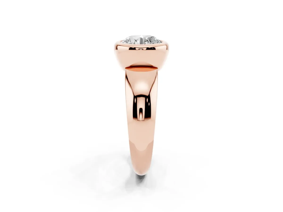 Bezel Set Round Cut Solitaire Ring with Wide Band Rose gold