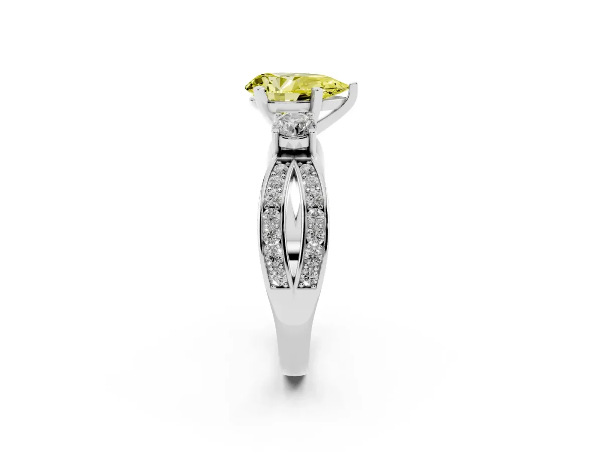 Fancy Yellow Three-Stone Pear Cut Cut Diamond Twist Band with Prong Setting Platinum