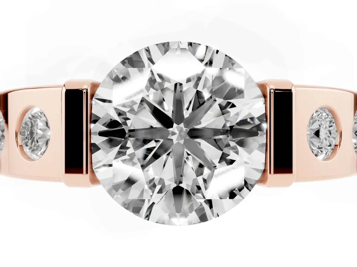Round Cut Brilliant Channel-Set Diamond Ring with Bezel Prong Setting Rose gold