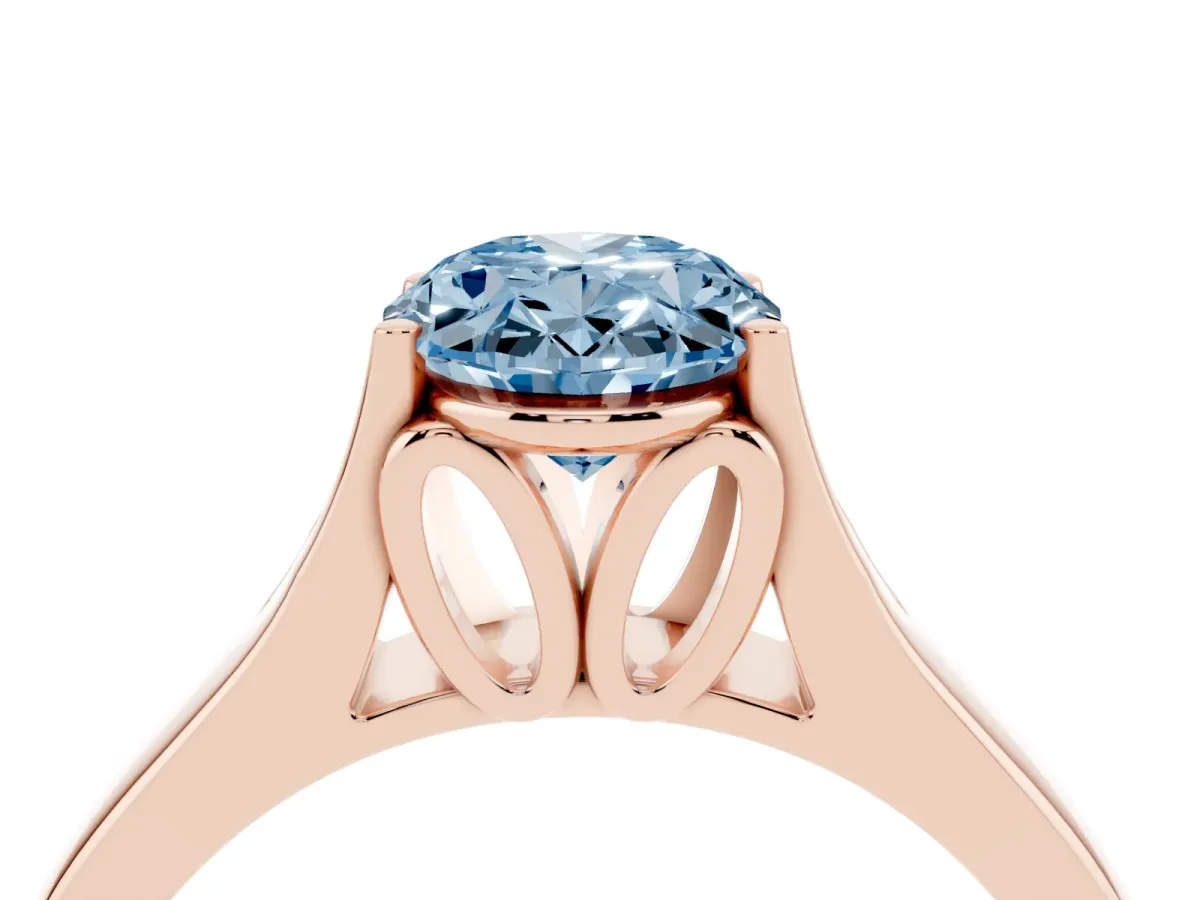 Fancy Blue Oval Cut Solitaire Diamond Ring with Cathedral Band and Four-Prong Setting Rose gold
