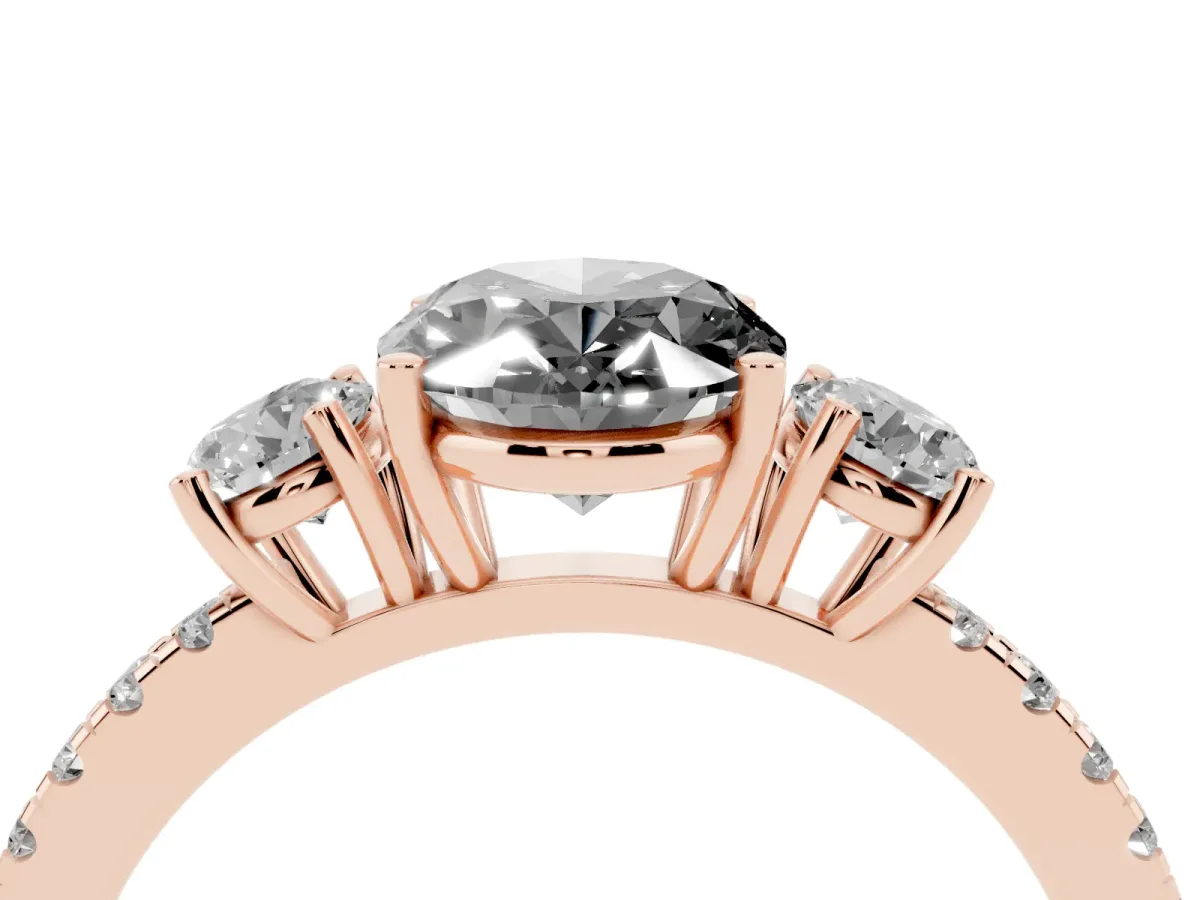 Fancy Black Three-Stone Oval Cut Cut Diamond Pavé Band with Prong Setting Rose gold